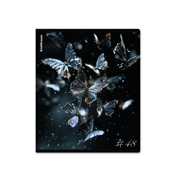 Тетрадь общая ученическая ErichKrause Glass Butterflies, 48 листов, клетка, матовая ламинация+выборочный УФ-лак_MIX-PACK