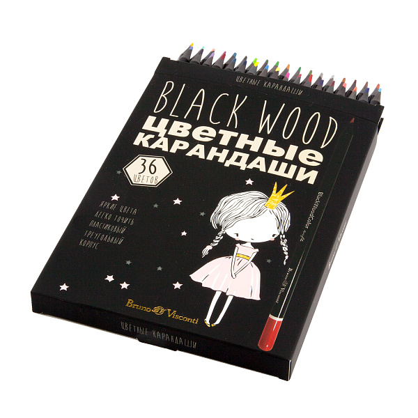 Карандаши 36 цв. "BlackWoodColor" пластиковые 4  вида