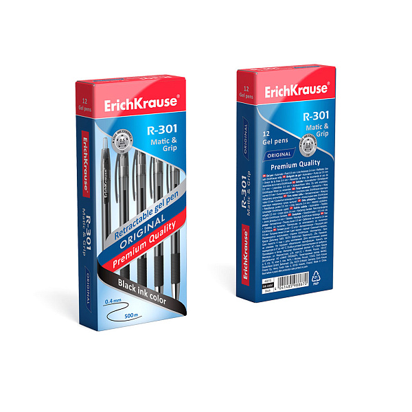 Ручка гелевая автоматическая ErichKrause R-301 Original Gel Matic&Grip 0.5, цвет чернил черный (в коробке по 12 шт.)