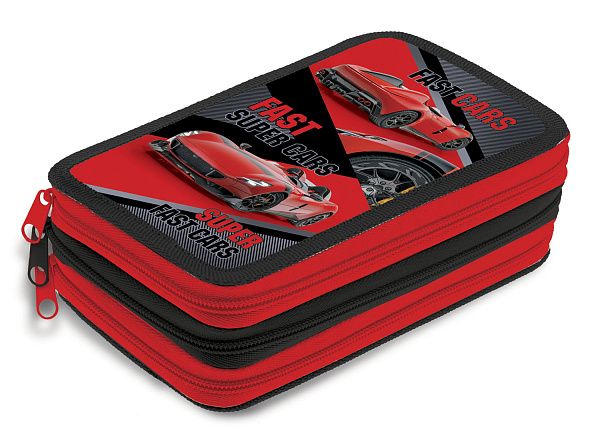 Пенал 3секц. д/мал. 190*110 Hatber "Red Car" с табл.умножения на молнии, глянц. ламин