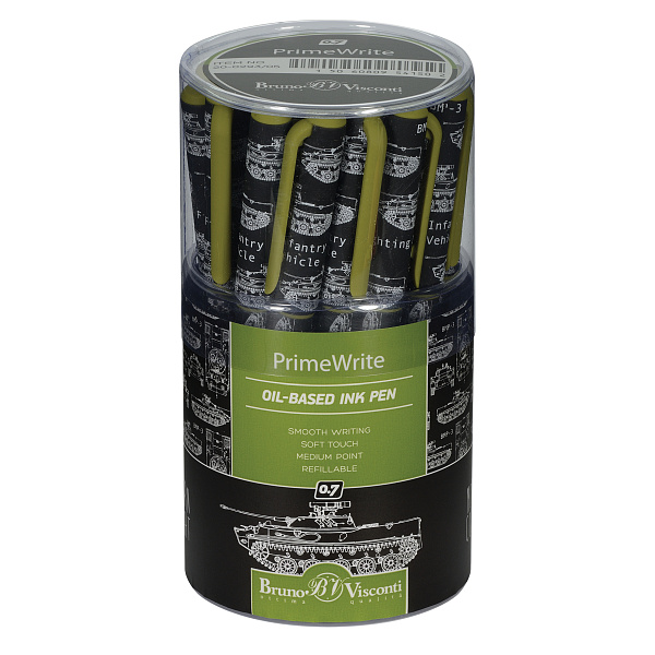 Ручка шариковая 0,7 мм "PrimeWrite. Чертежи. Танк" на масляной основе, СИНЯЯ