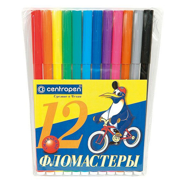 Фломастеры 12 цветов "Пингвины", линия 1.0 мм, смываемые