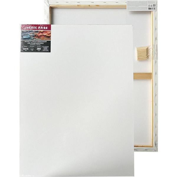 Холст на подрамнике 50x70 см грунтованный "deVENTE. ARTISTIC STUDIO" 100% хлопок 280 г/м², мелкое зерно, цвет белый, набор клиньев, термоусадочная пленка