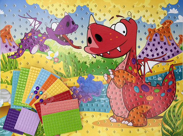 Самокл. мерцающая мозаика из мягк. пласт. А3 "Дракончики"