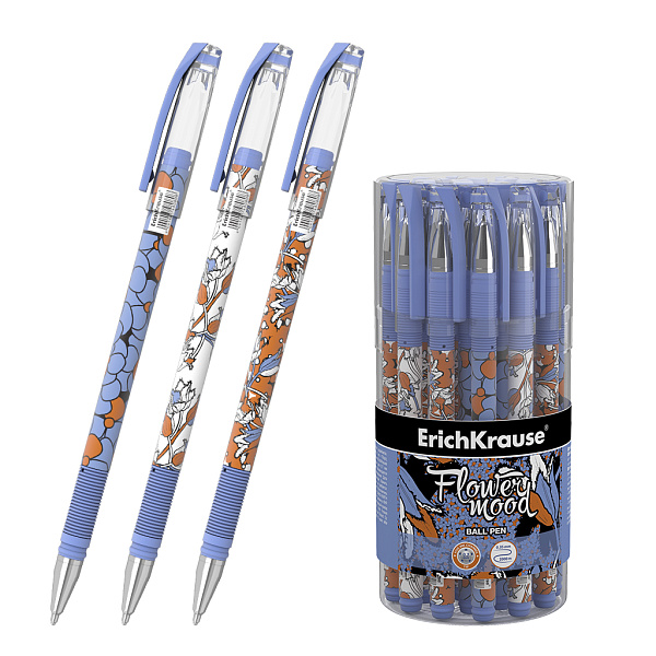 Ручка шариковая ErichKrause Tulips Stick, цвет чернил синий (в тубусе по 24 шт.)