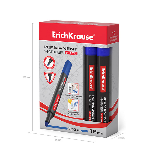 Маркер перм. ErichKrause®  P-170, СИНИЙ