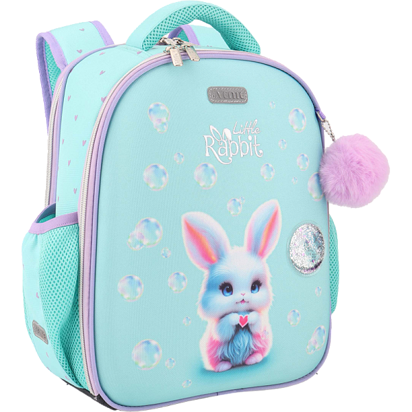 Рюкзак "deVENTE. Junior. Little Rabbit" школьный жесткий 35x27x13 см (14 л) вес 800 г, плотный износостойкий полиэстер с водоотталкивающей пропиткой, 2 просторных отделения на молнии (одно отделение с разделителями для учебников и органайзером, друго