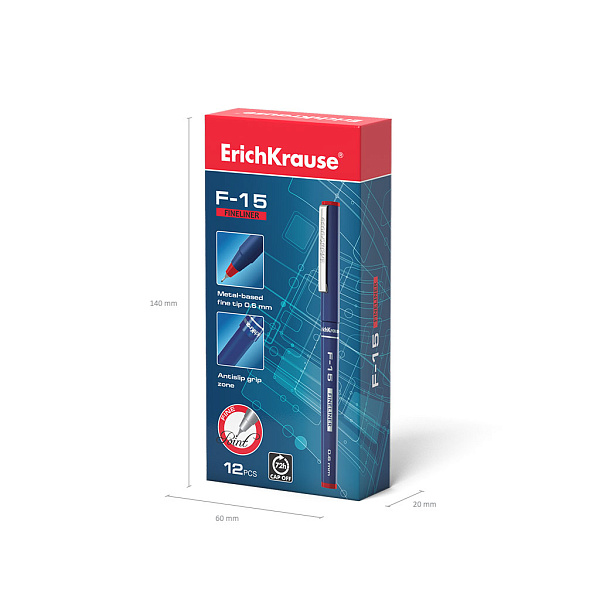 Ручка капиллярная ErichKrause® F-15, цвет чернил красный (в коробке)
