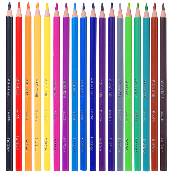 Карандаши 18 цв. "Hatber. ART-TIME" стираемые пластиковые трехгран.корпус,заточен. карт.короб