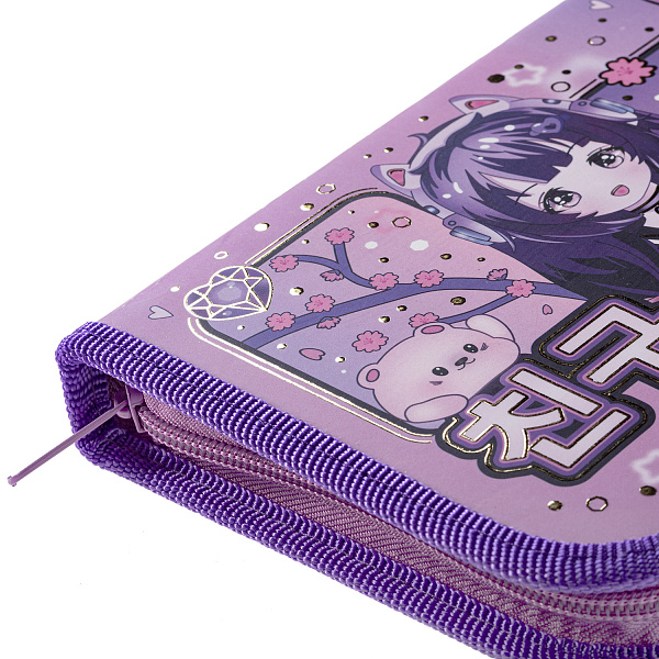 Пенал 1секц.+ств. д/дев. 190*130 Hatber "Друг всегда рядом" на молнии мат.ламин. 3D фольга ,инд.упак