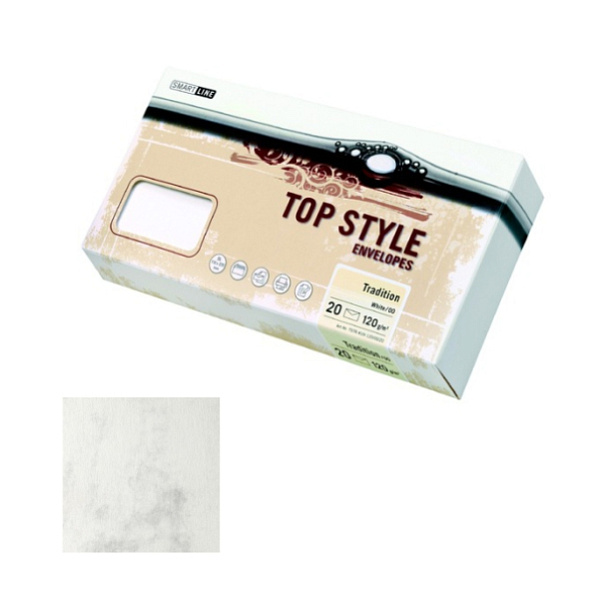 Конверты TOP STULE мрамор (marmor), 110х220 мм,90 г/м2, белый 20 шт.