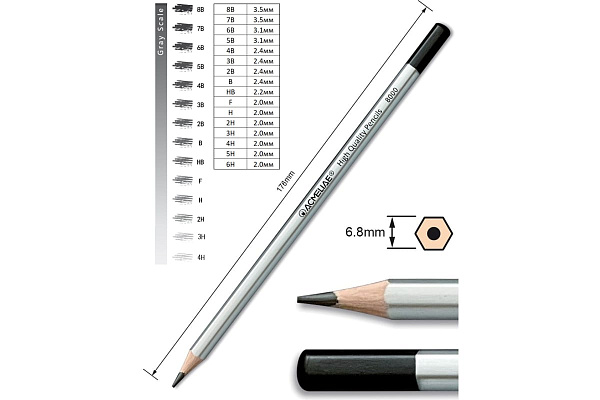 Набор карандашей ч/г ACMELIAE 16 твердостей от 6H до 8B в картоне