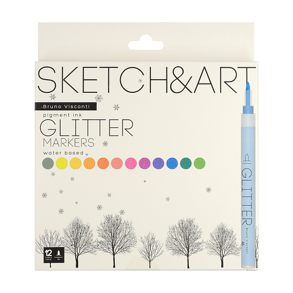 Набор скетч маркеров 12 цв. ГЛИТТЕРНЫХ "SKETCH&ART" 