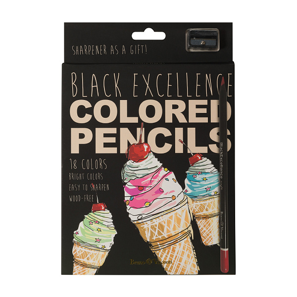 КАРАНДАШИ ЦВЕТНЫЕ ПЛАСТИКОВЫЕ  "Black Excellence" С ТОЧИЛКОЙ, 18 ЦВЕТОВ, 4 ВИДА (10702070/190723/3294953,КИТАЙ)