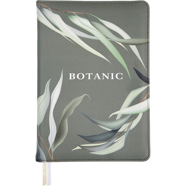 Ежедневник недат А5 "deVENTE. Botanic" оливковый, 272 стр, белая бумага 70 г/м² с оливковым срезом, печать в 2 краски, твердая обложка из искусственной кожи с поролоном, цветная печать, отстрочка, перфорация, закругленные уголки, 2 ляссе, в термоусад