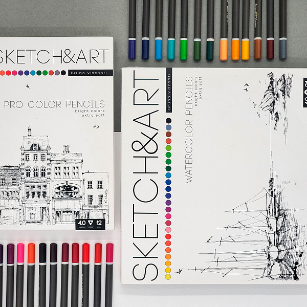СКЕТЧ КАРАНДАШИ 12 цв. "SKETCH&ART" в металлической коробке 