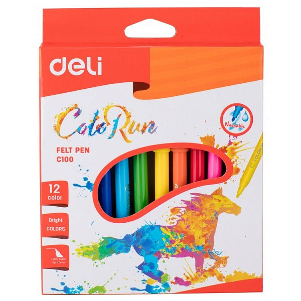 Фломастеры 12 цв. Deli ColoRun Вентилируемый колп., коробка с европодвесом