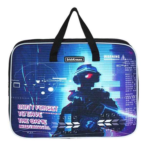 Папка текстильная на молнии ErichKrause с ручками Cyber Game, A4+