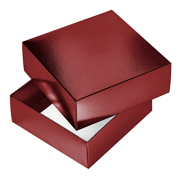 Коробка подарочная КВАДРАТ сборная METALLIC Красная 180х180х65 тиснение Картонная с крышкой в пакете с европодвесом