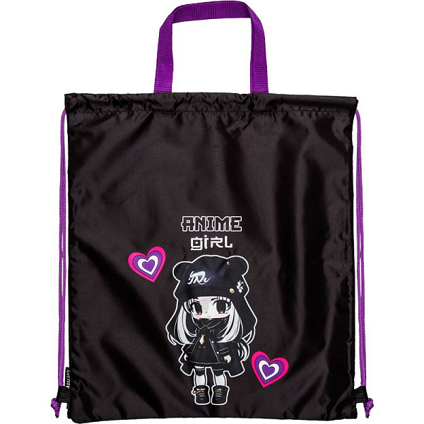 Сумка для сменной обуви "deVENTE. Anime Girl" 38x43 см, водоотталкивающая ткань, на веревочной завязке, с текстильными ручками