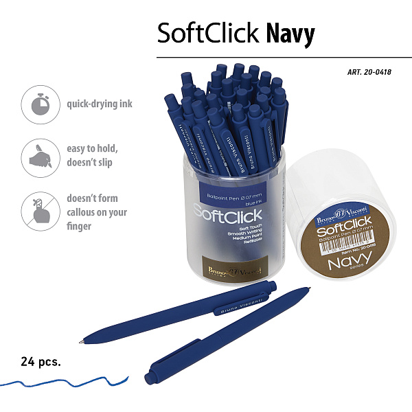 Ручка шариковая автомат. 0,7 мм "SoftClick.NAVY" СИНЯЯ