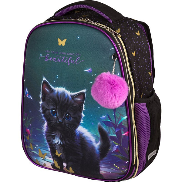 Рюкзак школьный "deVENTE. Choice Lite. Beautiful Cat" жесткий 38x29x17 см (17 л) вес 800 г, 1 отделение на молнии с разделителями для учебников, 1 отделение с органайзером, 2 боковых кармана сеткой на резинке, эргономичная формоустойчивая вентилируем