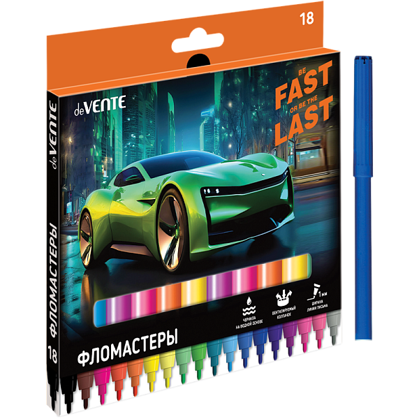 Фломастеры 18 цв. "deVENTE. Fast Or Last" с вентилируемым колпачком, в картонной коробке с подвесом