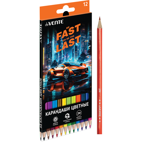 Карандаши 12 цв. "deVENTE. Fast Or Last" 2М, диаметр грифеля 2,8 мм, шестигранные, в картонной коробке
