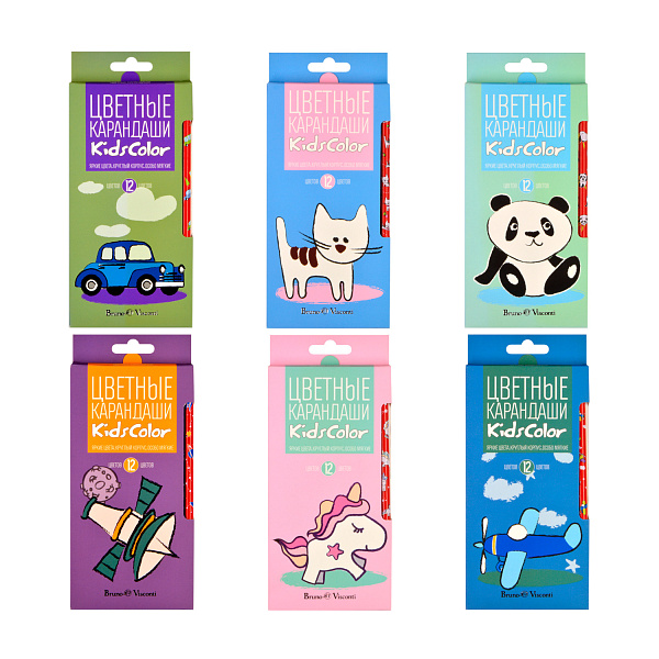 Карандаши 12 цв. "KidsColor", 6 видов