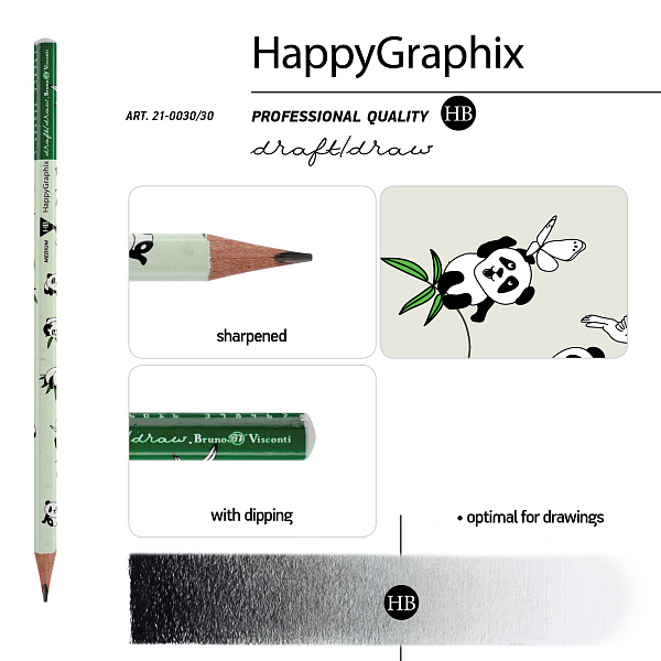 Карандаш ч/г НВ "Happy Graphix" ПАНДЫ 