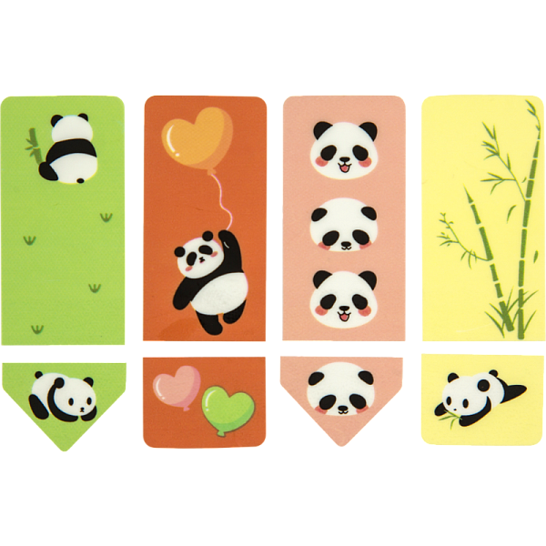 Закладки пластиковые с перфорацией "deVENTE. Panda" полупрозрачные, фигурные, 55x20 мм, 20 л., ассорти форм, 4 дизайна, в картонном блистере и пластиковом пакете с европодвесом