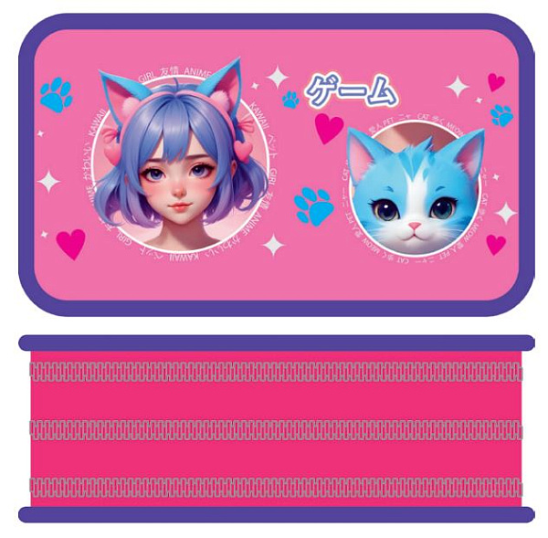 Пенал 3секц. д/дев. 190*105 большой, металлизированный картон КЛАССНЫЙ КОТИК 2025