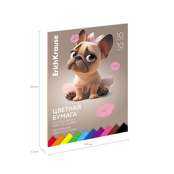 Бумага цветная мелованная А4 10 цветов 10 листов односторонняя на клею ErichKrause, Frenchie, (школьно-письменные принадлежности)