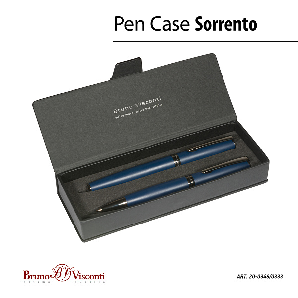 НАБОР "SORRENTO" Ручка шарик. 1.0 ММ И РОЛЛЕР 0.7 ММ, СИНИЕ (корпус синий, футляр черный)
