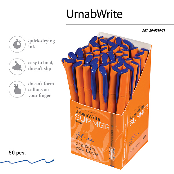 Ручка шариковая 0,7 мм "UrbanWrite.Summer" С ЧЕРНИЛАМИ НА МАСЛЯНОЙ ОСНОВЕ СИНЯЯ