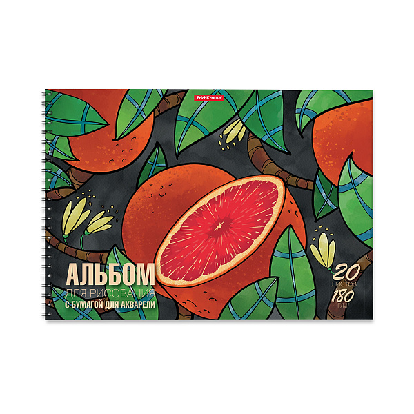 Альбом д/рис. 20 л. на спирали ErichKrause Juicy Fruits, А4, с бумагой для акварели 
