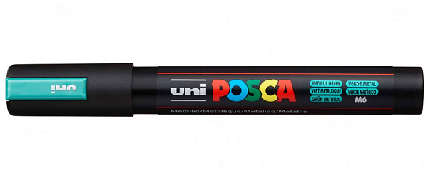 Маркер акрил. POSCA PC-5M зеленый металлик, 1.8 - 2.5мм, пулевидныйнаконечник(номер цвета М6)