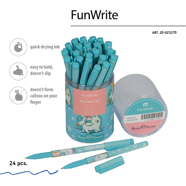 Ручка шариковая 0,5 мм "FunWrite. Городская прогулка. Лайка" СИНЯЯ 