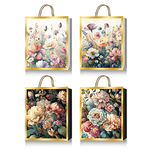 Пакет подарочный бум. "deVENTE. Flower Art" вертикальный, 26x32x10 см, тиснение фольгой, бумага 210 г/м², ассорти 4 дизайна
