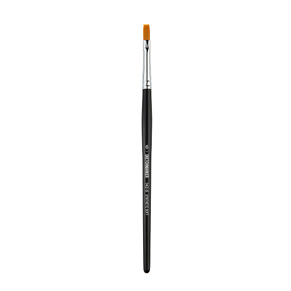 Кисть для акрила Sketchmarker 342 синтетика мягкая плоская ручка короткая №6