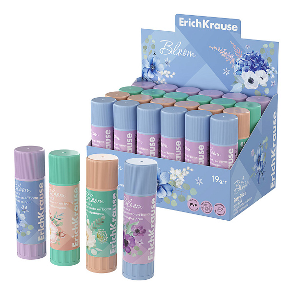 Клей-карандаш  19 г ErichKrause EasyStick Pastel Bloom, ассорти (в коробке-дисплее )