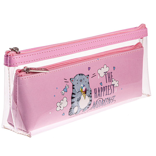 Пенал Hatber "2 в 1" "Приключения кота Пирожка" 225х88х48/200х70х30мм на молнии мягкий