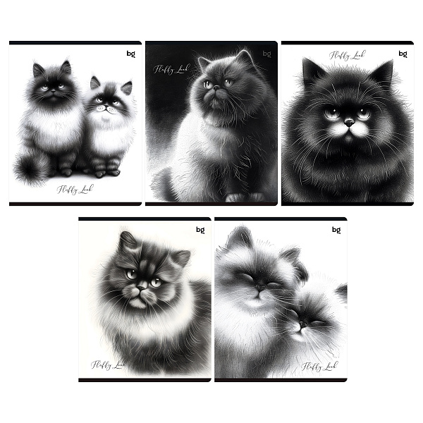 Тетрадь А5 48 листов в клетку, BG "Пушистые коты", обложка мелованный картон, вд-лак, 60 г/м2