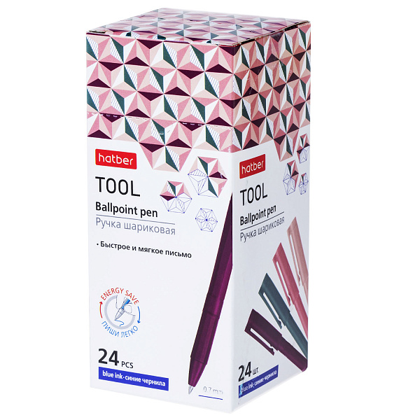 Ручка шариковая 0,7 мм Hatber "Tool", круглая форма, синие чернила, ассорти