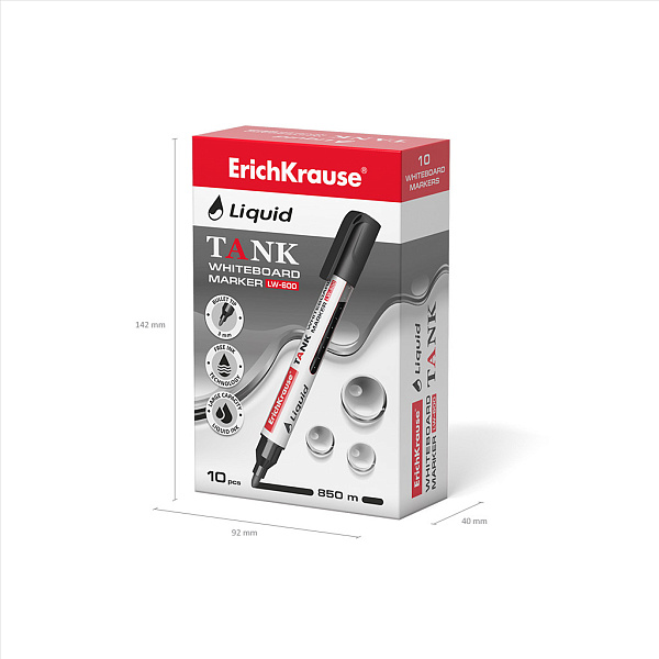 Маркер для досок с жидкими чернилами ErichKrause® Tank LW-600, цвет чернил черный (в коробке по 10 шт.)