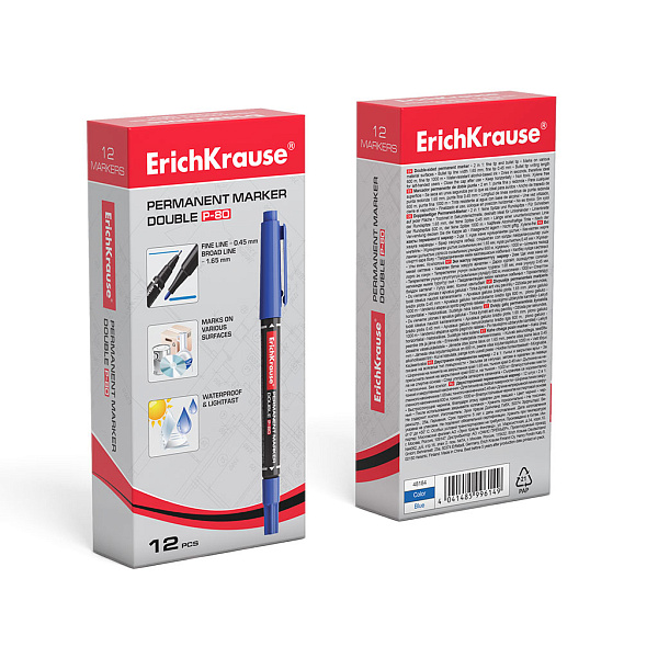 Маркер 2-х сторонний перм. ErichKrause® Double P-80, синий