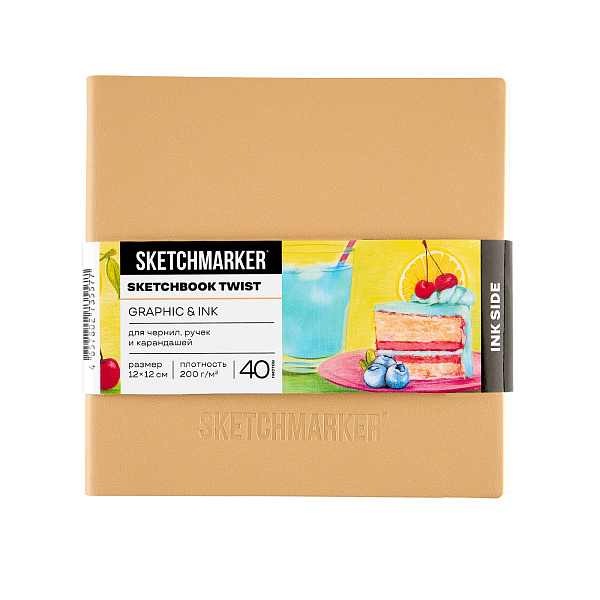 Скетчбук Sketchmarker Graphic&Ink, два в одном, мягкая обложка белая/бежевая, 12x12 см, 140г/м2, 60 л., бумага кремовая/ 200г/м2, 40 листов, бумага белая