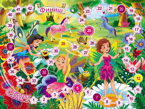 Игра настольная (ходилка) А3 "Страна фей" 330х440мм с кубиком и фишками  в пакете с европодвесом