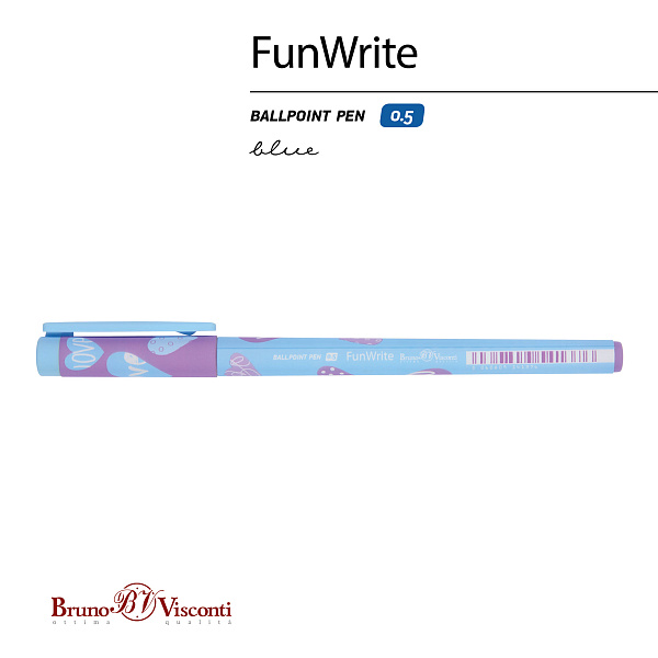 Ручка шариковая 0,5 мм "FunWrite. Сердечки. Эмоции. Голубое небо" СИНЯЯ