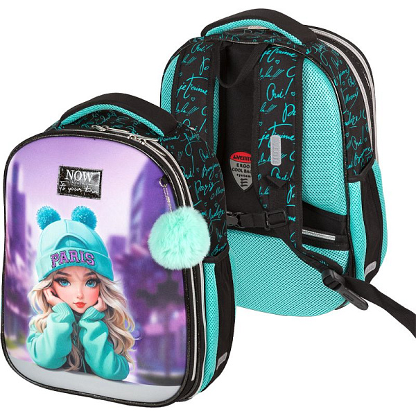 Рюкзак школьный "deVENTE. Choice Lite. Paris Girl" жесткий 38x29x17 см (17 л) вес 800 г, 1 отделение на молнии с разделителями для учебников, 1 отделение с органайзером, 2 боковых кармана сеткой на резинке, эргономичная формоустойчивая вентилируемая 
